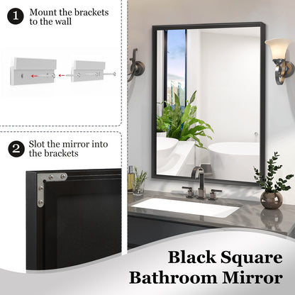 40x30inch Glossy Black Bathroom Mirrors For Wall Rectangle Vanity Mirror Corner Hangs Farmhouse Mirror Modern Metal Framed Rectangular Mirror, Decorative Square Corner Mirror(Horizontal & Vertical)