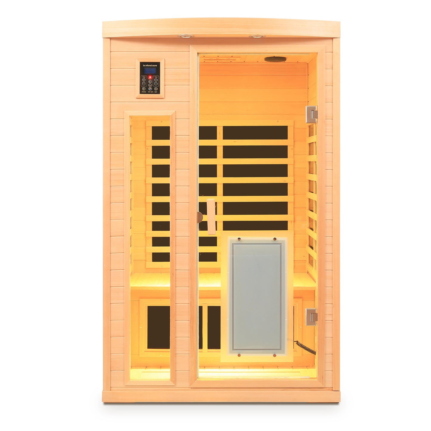 Two-Person Hemlock Far-Infrared Sauna with FrontDoor Heating Panel, Low EMF, LCD, Bluetooth, Natural