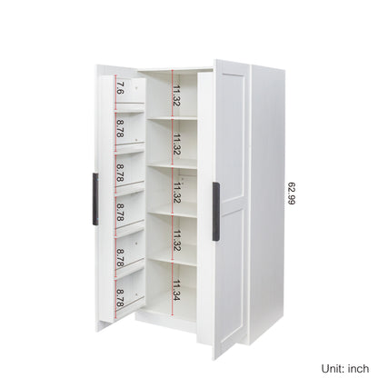 Elegant 62.99” White Freestanding Kitchen Pantry Cabinet with Multi-Level Shelves and Doors for Modern Living Spaces