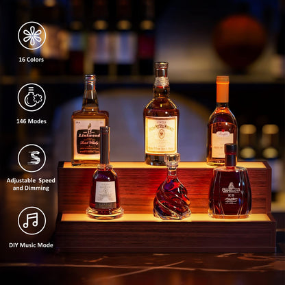 Illuminated Walnut Liquor Bottle Display Shelf With LED