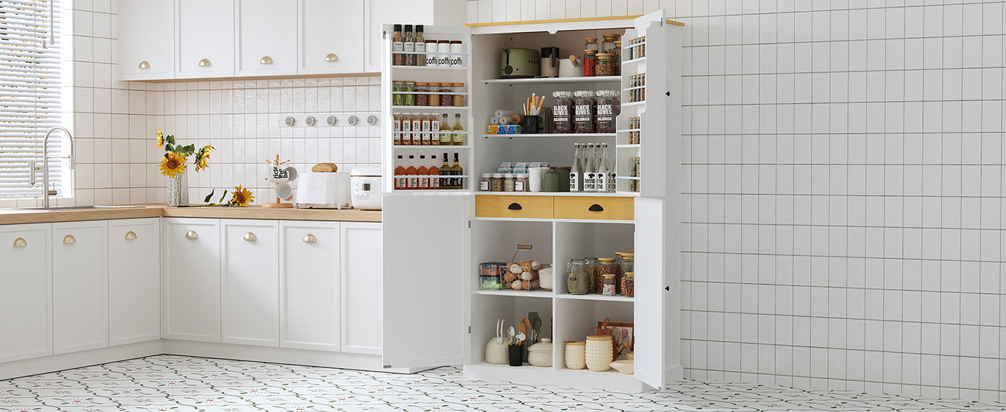 Elegant White Freestanding Kitchen Pantry with Adjustable Shelves and Built-in Drawers - 40.2x20x71.3 inches