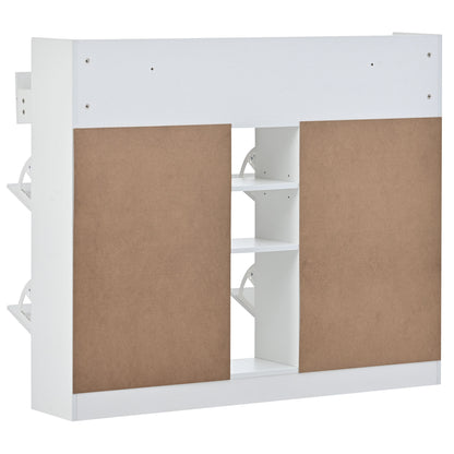 Stylish Modern White Shoe Cabinet with 4 Flip Drawers, 2-Tier Shoe Storage Organizer for Entryway, Space-Saving Free Standing Rack