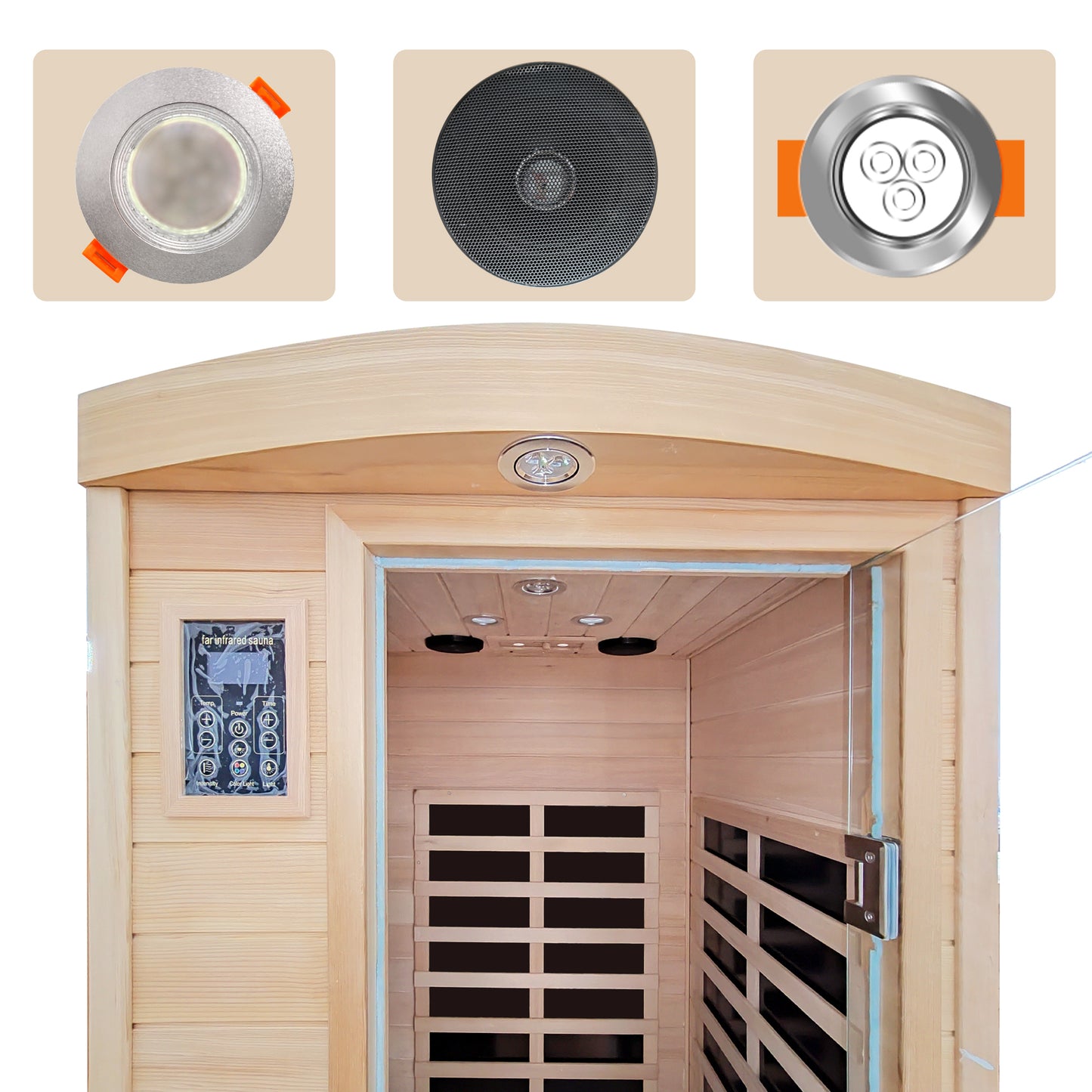 1-Person Hemlock Far-Infrared Indoor Sauna with Front-Door Heating Panel, Low EMF, Bluetooth Natural