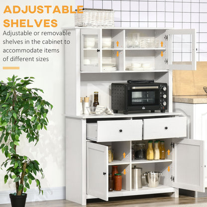 Antique White 63.5" Kitchen Storage Buffet with Hutch and Adjustable Shelves