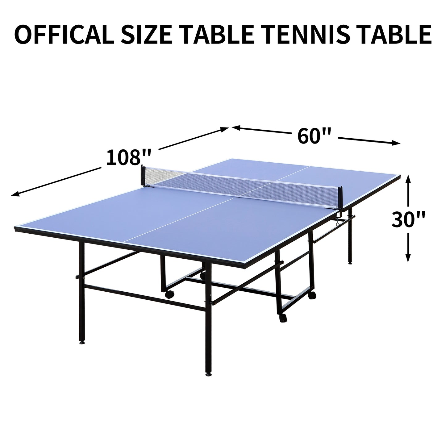 9ft Foldable Indoor Table Tennis Table with Net, 2 Paddles & 3 Balls, 12mm MDF, Quick Assembly Blue