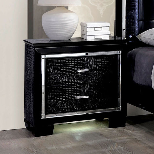 Contemporary 1pc Nightstand Black Bedside Table LED Light English Dovetail Drawer Bedroom Furniture