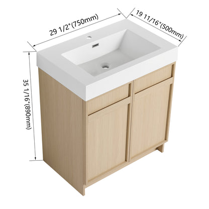 30-Inch Modern Freestanding Bathroom Vanity with Soft-Close Doors and Integrated Resin Sink