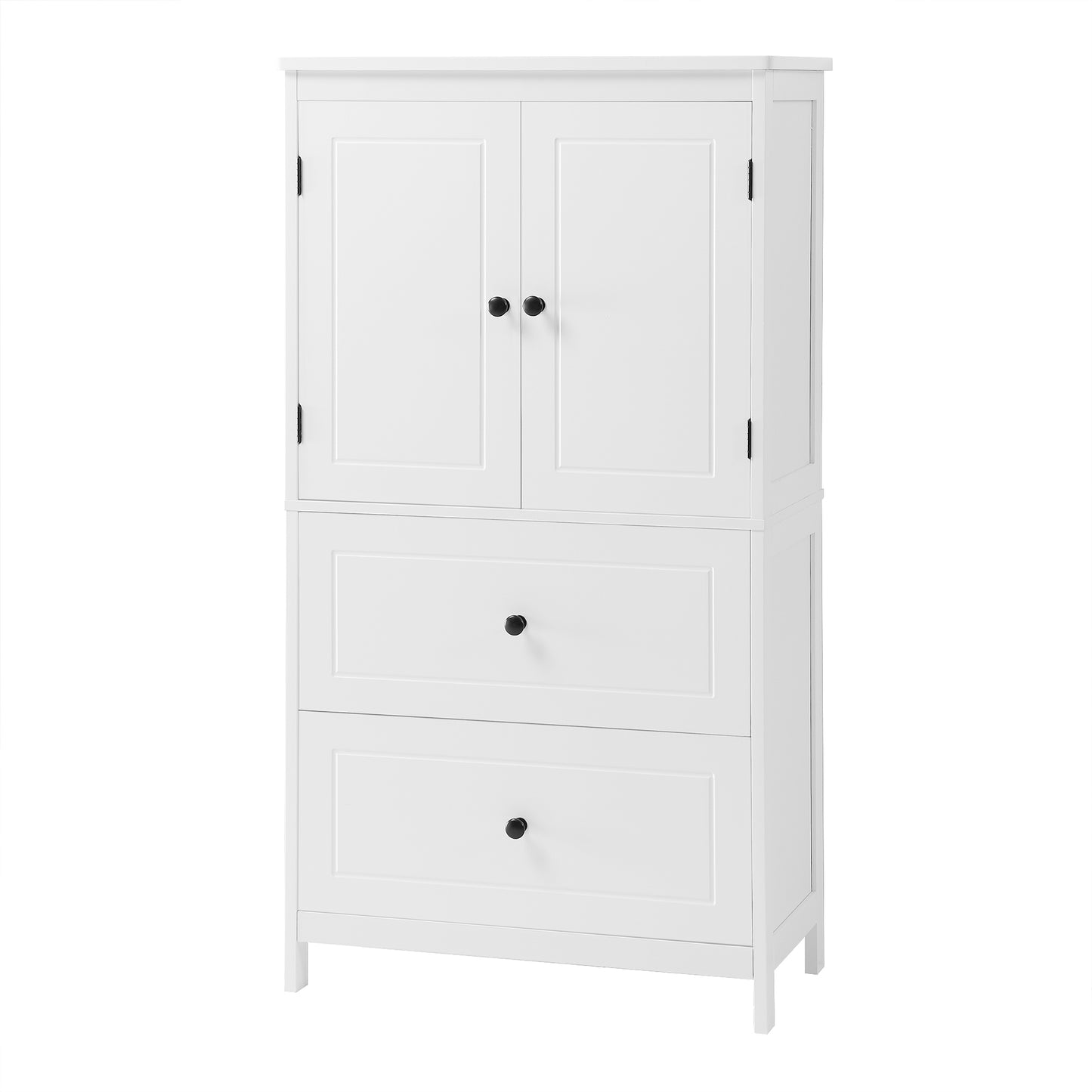 White MDF Bathroom Storage Cabinet with Adjustable Shelves, Two Doors, and Drawers