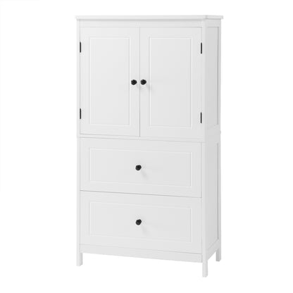 White MDF Bathroom Storage Cabinet with Adjustable Shelves, Two Doors, and Drawers