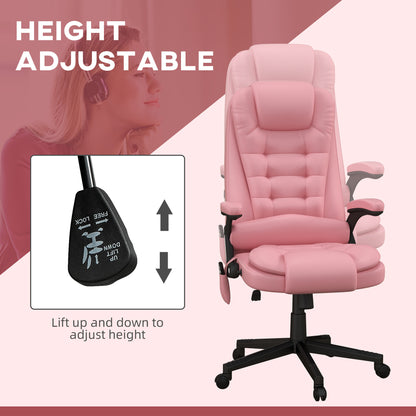 Pink High Back Massage Office Chair with Heated Recline and Remote Control - 6 Vibration Points, PU Leather