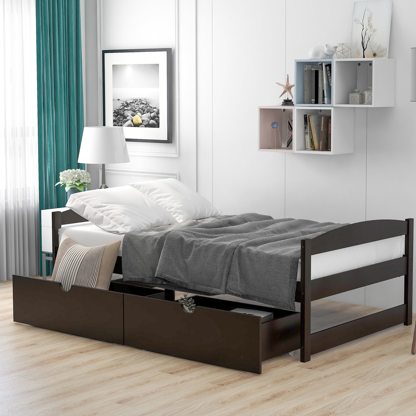 Espresso Twin Platform Bed with Dual Storage Drawers