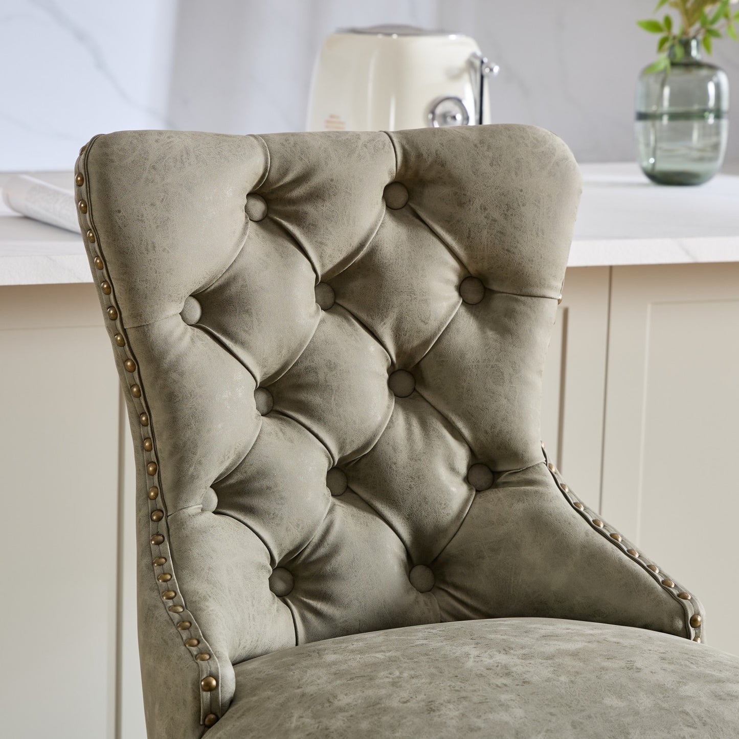 Aged Retro PU Swivel Bar Stools Adjustable Olive Green 2 Pack