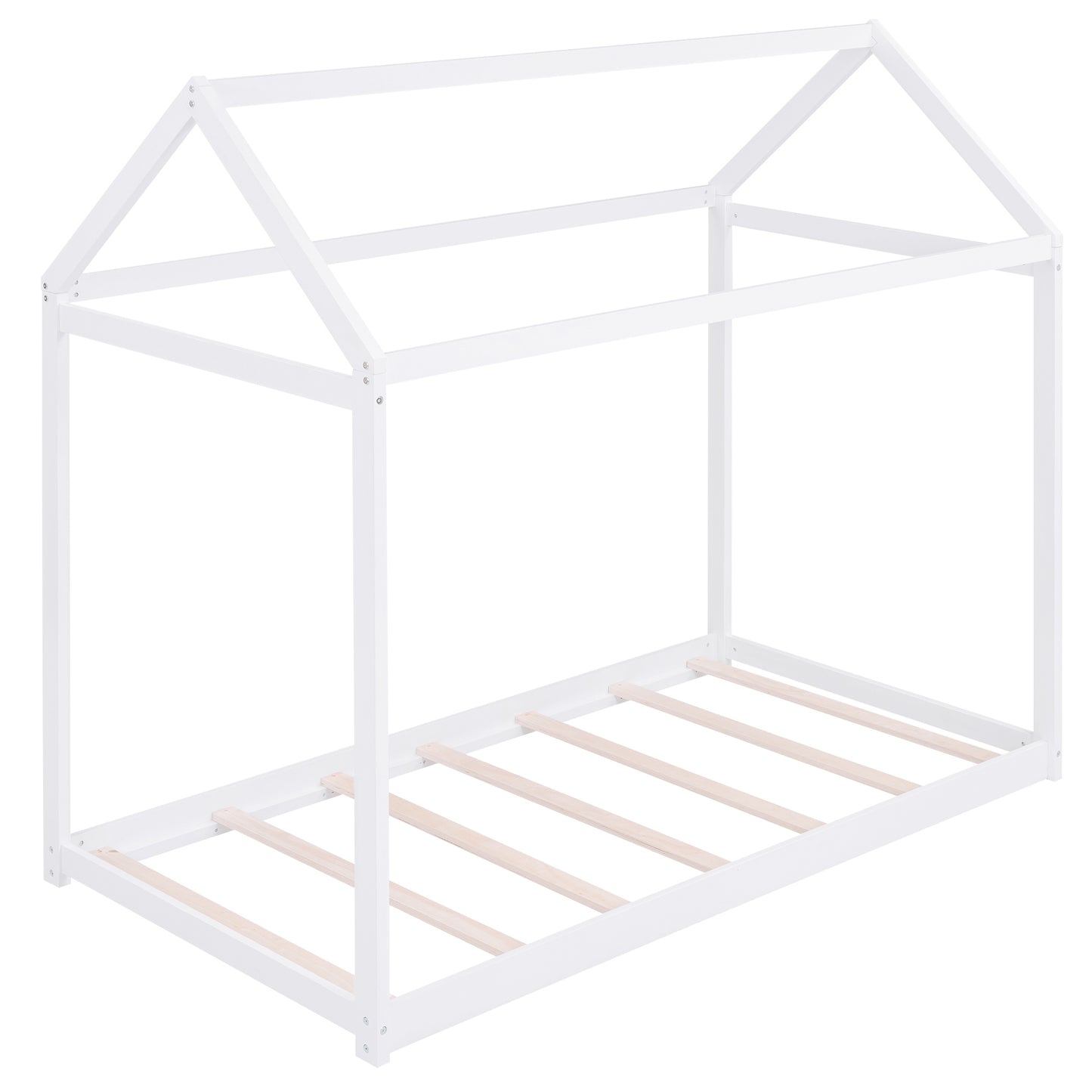 White Twin Size Pine Wood House Bed for Kids