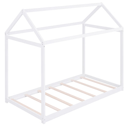 White Twin Size Pine Wood House Bed for Kids