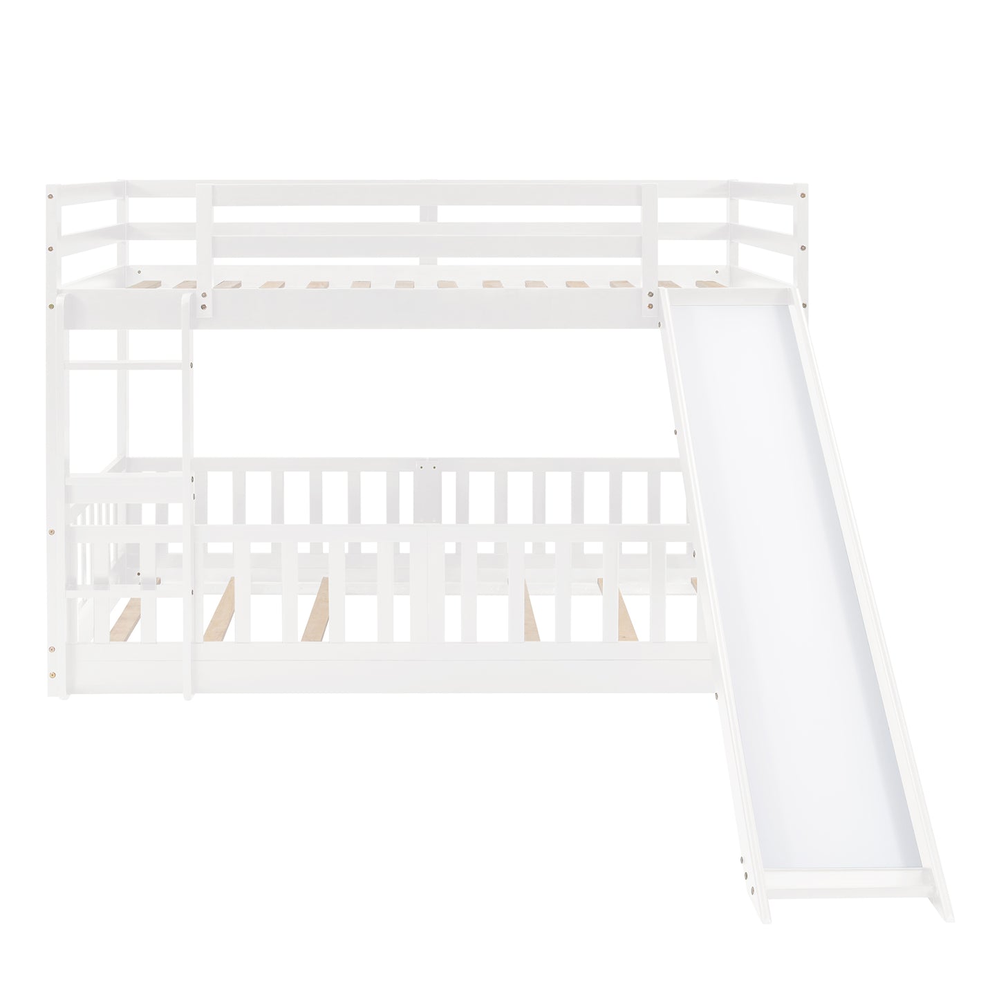 Stylish Twin Over Twin Bunk Bed with Fun Slide and Versatile Ladder in White