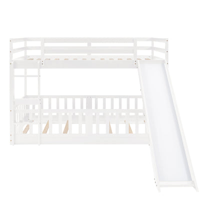 Stylish Twin Over Twin Bunk Bed with Fun Slide and Versatile Ladder in White
