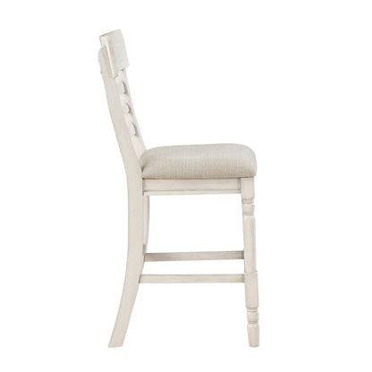 Antique White Finish Set of 2 Counter Height Chair Farmhouse Style Fabric Upholstered Seat Wooden Furniture Dining Chairs