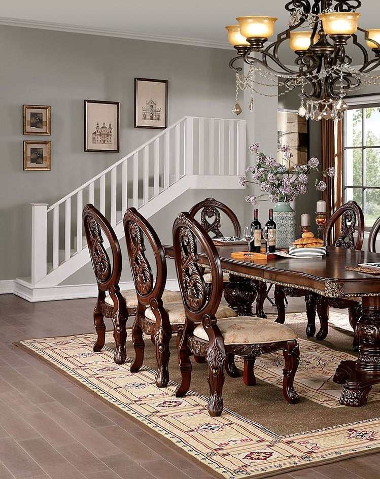 2-Piece Traditional Solid Wood Dining Side Chairs with Fabric Seats, Welt, Cabriole Legs, Round Back Tan