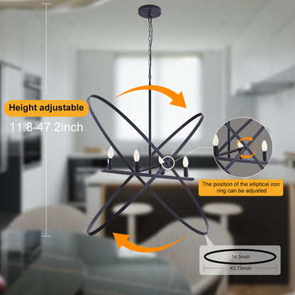 4-Light Orb Pendant, 29L x 15W x 37.5H in, Brass Metal, Modern Art-Inspired, Dimmable, Matte Black