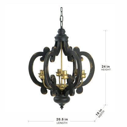 6-Light French Country Farmhouse Pendant Chandelier with 28in Chain for Kitchen antique black finish