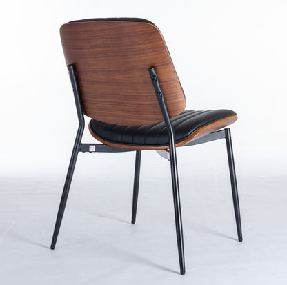 A&A Furniture, Dining Chairs Set of 2 Mid Century Modern Retro Faux Leather Chair with Walnut Bentwood Back Upholstered Seat Metal Legs Adjustable Foot for Kitchen Dining Room Chairs(Black PU)
