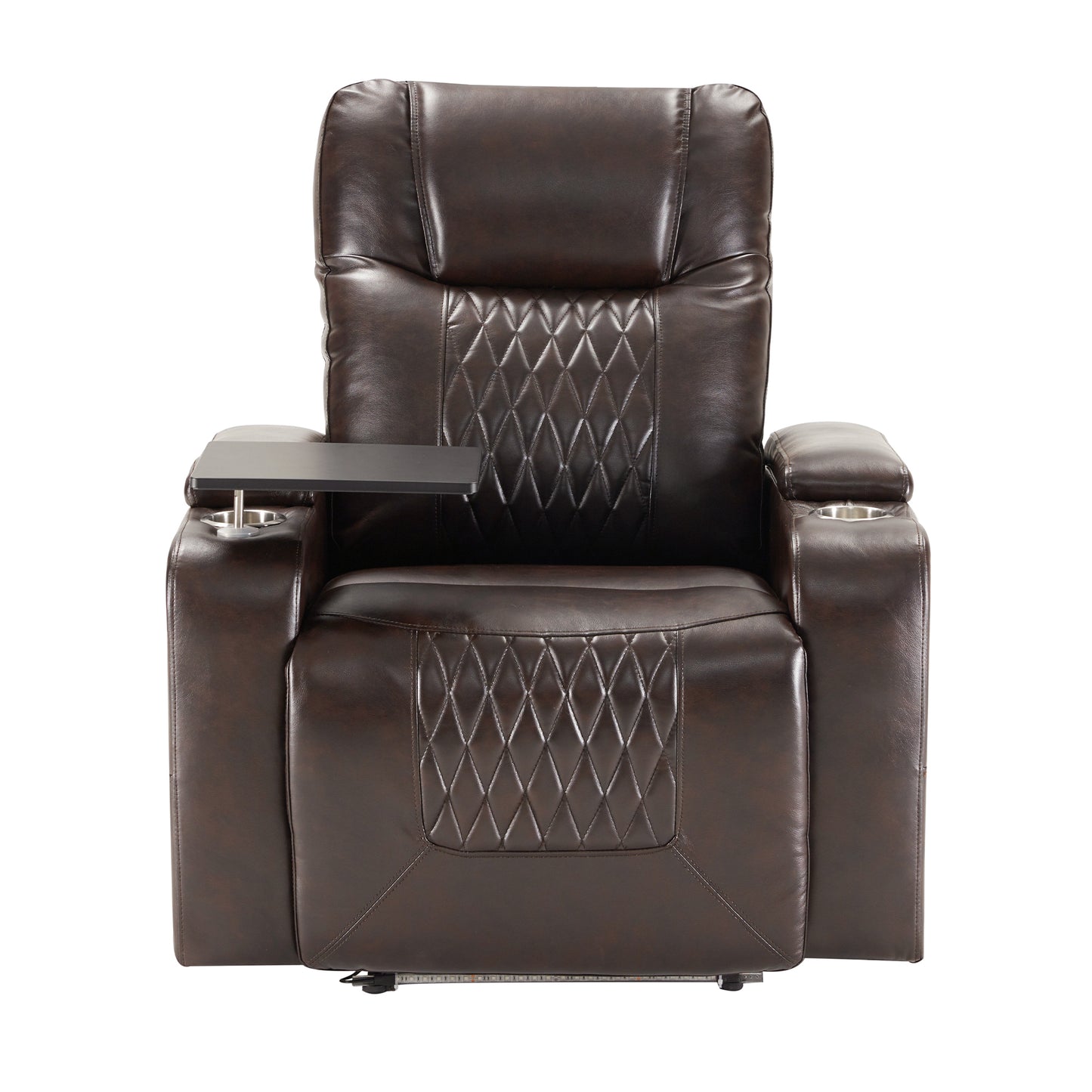Electric Recliner with USB Port, Arm Storage, 360° Swivel Tray Table, 100°-160° Recline Brown PU Leather