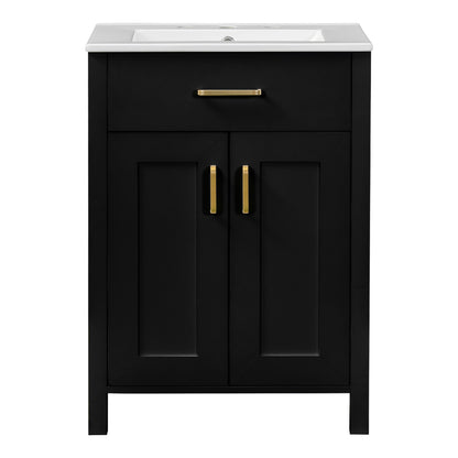 Compact 24" Luxurious Bathroom Vanity Combo with Ceramic Sink and Soft Close Doors