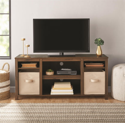 TV Stand for 50-Inch Flat-Panel TV, Open Storage, Cable Management, Laminated Particle Board, Walnut