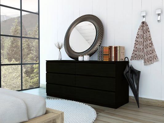 Asteria Modern Black Double Dresser with 6 Drawers and Metal Handles