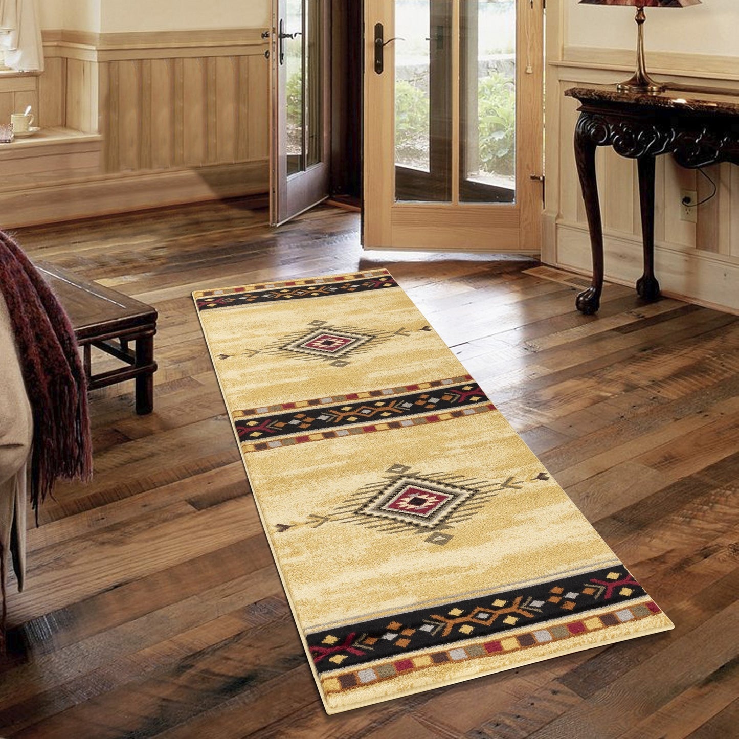 Southwest Area Rug, 5'3" x 7'3", Low-Pile Polypropylene, Jute Backing, Stain-Resistant, Kid Safe, Cream