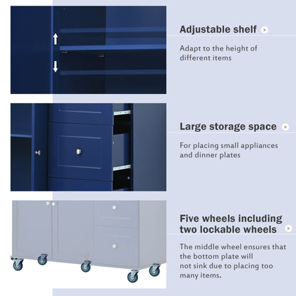 Versatile Rolling Kitchen Cart with Drop Leaf - Sturdy Solid Wood Top, Locking Wheels & Ample Storage (Dark Blue)
