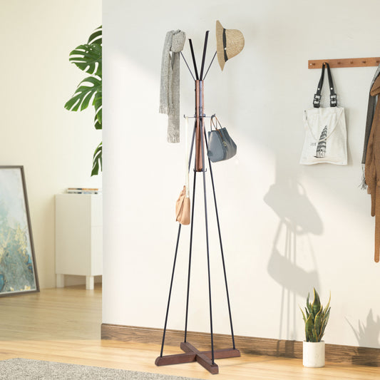 8-Hook Freestanding Coat Rack, Reclaimed Wood & Stainless Steel, 71-Inch Tall, Living Room Ready, Natural