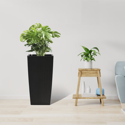 30-Inch Self-Watering Planter with Drain Holes, Inner Tray, Water Level Monitor, Polypropylene, Black