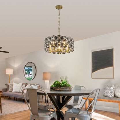 Modern Crystal Chandelier for Living Room - 5-Light Pendant, K9 Crystals, Sand Gold and Black Finish