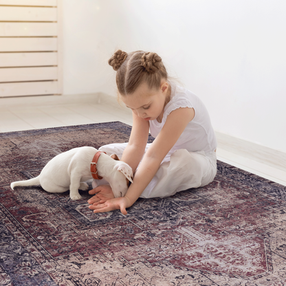 8x10 Area Rug for Living & Dining – Machine Washable, Polyester, Low-Pile, Non-Slip, Kid & Pet Burgundy