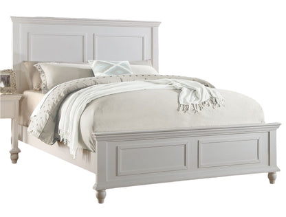 Elegant White Queen Size Bed Frame with High Panel Headboard and Footboard