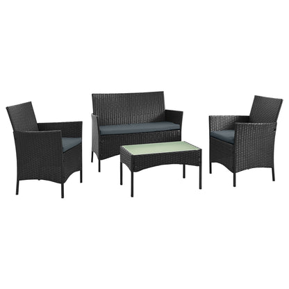 4-Piece Outdoor Metal Conversation Set For Patio With 41.73 In Length, 24.02 In Width, 32.6 In Height Black And Grey