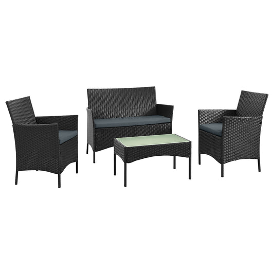 4-Piece Outdoor Metal Conversation Set For Patio With 41.73 In Length, 24.02 In Width, 32.6 In Height Black And Grey