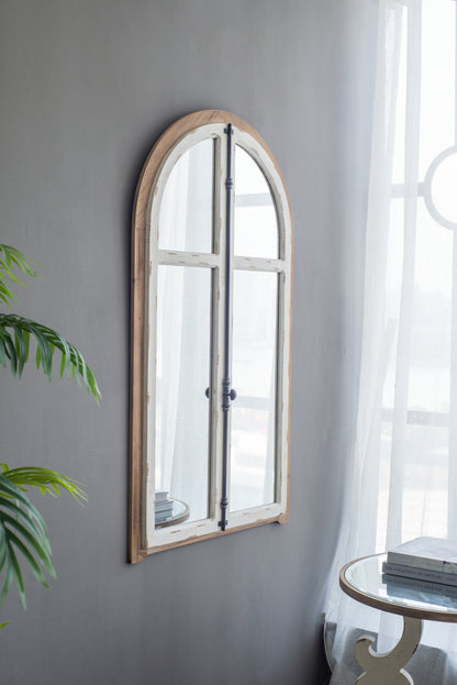 Carina Arched Window Frame Wall Mirror - 27.5" x 48" Distressed White Finish