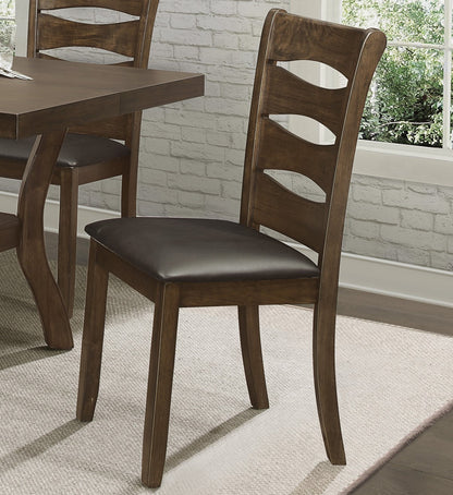 Set of 2 Transitional Wooden Dining Room Side Chairs, Wood Frame, Faux Leather Seats, Brown Finish