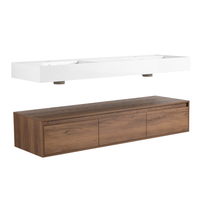 Contemporary 60-Inch Wall-Mounted Bathroom Vanity with Dual Resin Sinks, Soft-Close Drawers, and Floating Design