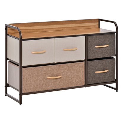 HOMCOM 5-Drawer Fabric Dresser with Wooden Top - Portable Storage Organizer for Bedroom and Entryway