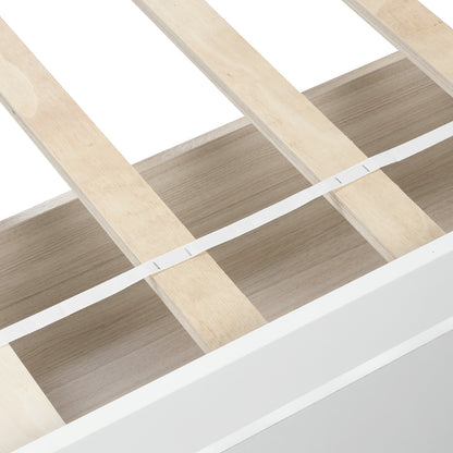 Elegant White Twin Platform Bed with Storage Drawers and Headboard