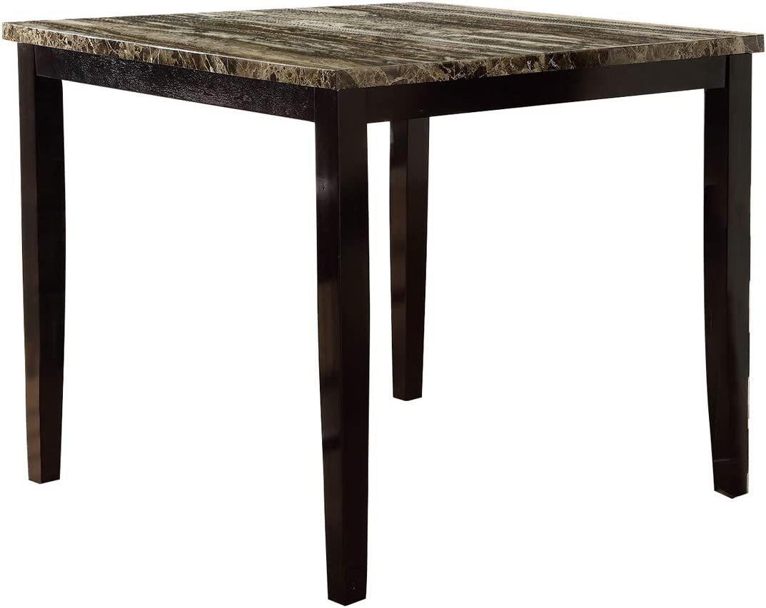 Dining Table Faux Marble Top Birch Veneer MDF Espresso Brown