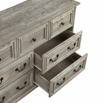 Vintage-Inspired 7-Drawer Rustic Dresser for Bedroom, Elegant Storage Chest with Antique Finish, Versatile Organizer for Living Room and Hallway, Distressed White Wood Design