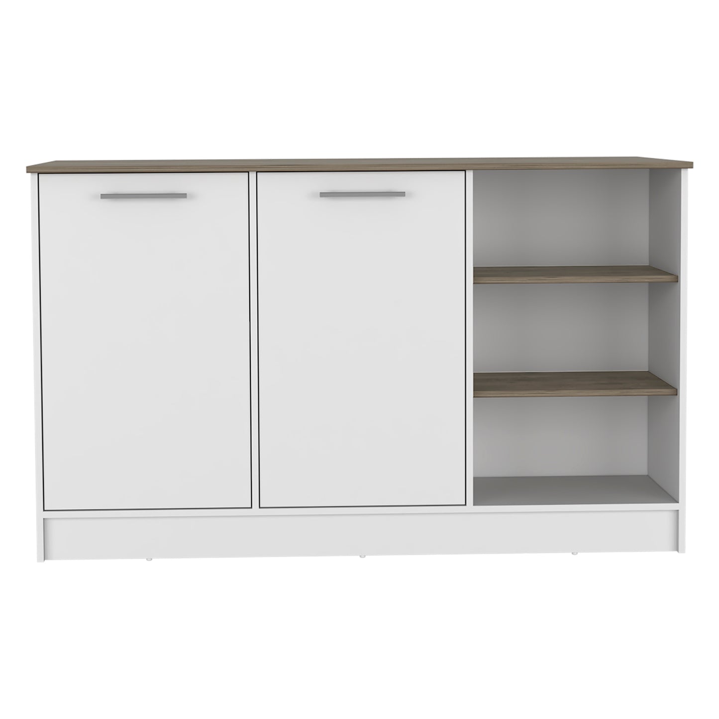 Modern Ginger Kitchen Island with Open Shelves and Cabinets - White/Dark Brown