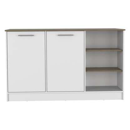 Modern Ginger Kitchen Island with Open Shelves and Cabinets - White/Dark Brown