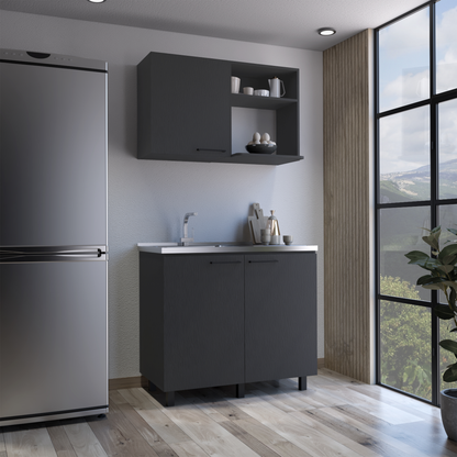 Modern Black Wall Cabinet and Utility Sink Combo for Kitchen