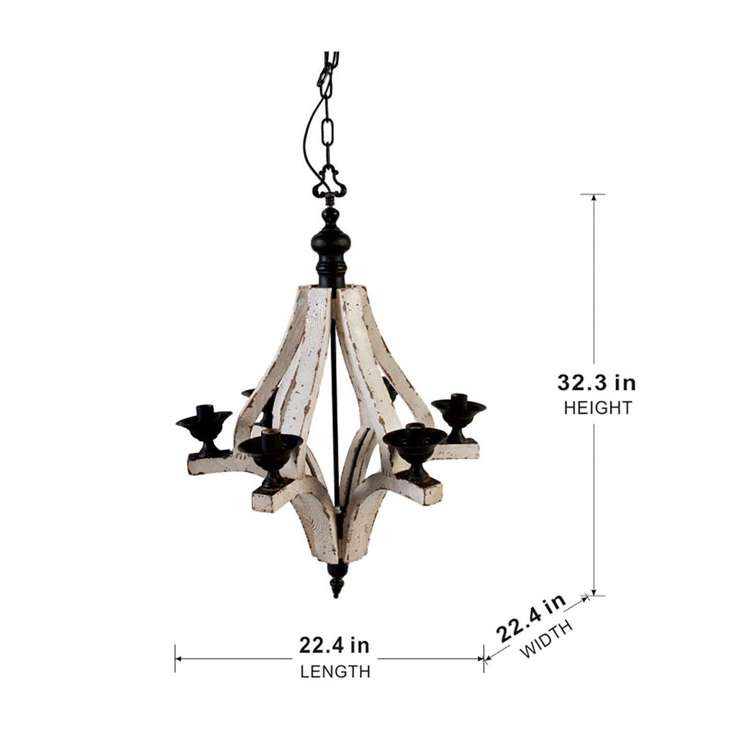 6-Light Wood Chandelier with Adjustable Chain for Kitchen/Dining/Foyer, 60W Bulbs Not Included Cream