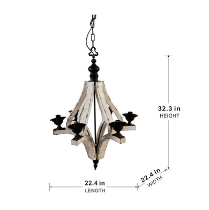 6-Light Wood Chandelier with Adjustable Chain for Kitchen/Dining/Foyer, 60W Bulbs Not Included Cream